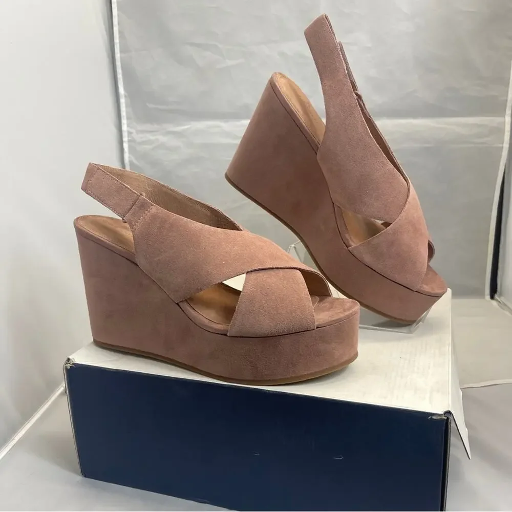 Caslon Kenley Wedge Sandal Open Toe Cross Strap Platform Dusty Pink Suede